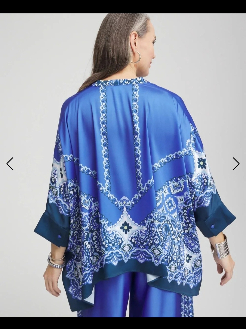🔥Chico's Blue Printed Paisley Tunic Kimono Poncho Top & FREE GIFT L-XL - Picture 8 of 16